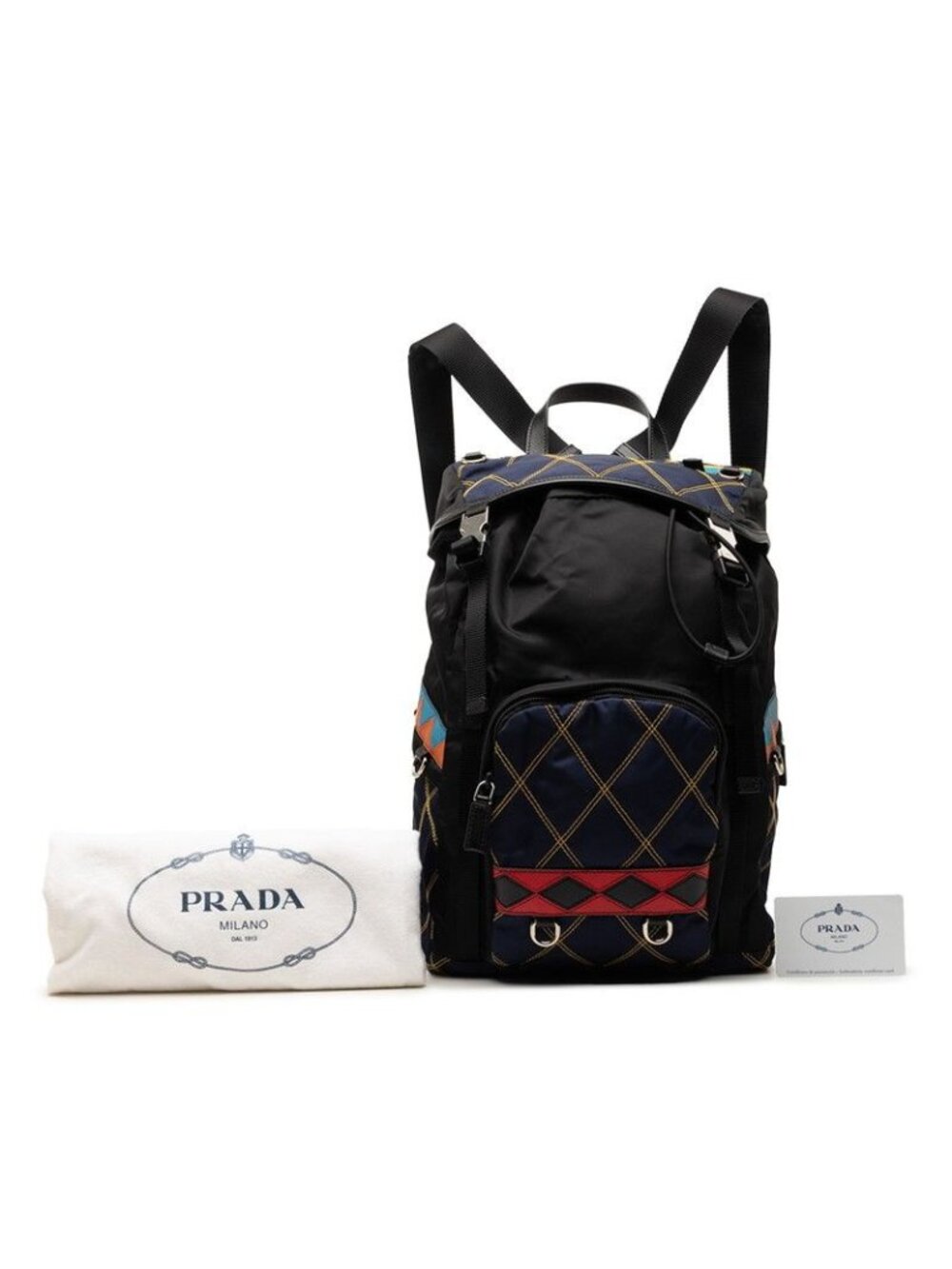 Prada Patchwork Quilted Backpack Black Multicolor Nylon Saffiano Leather - Picture 6 of 6